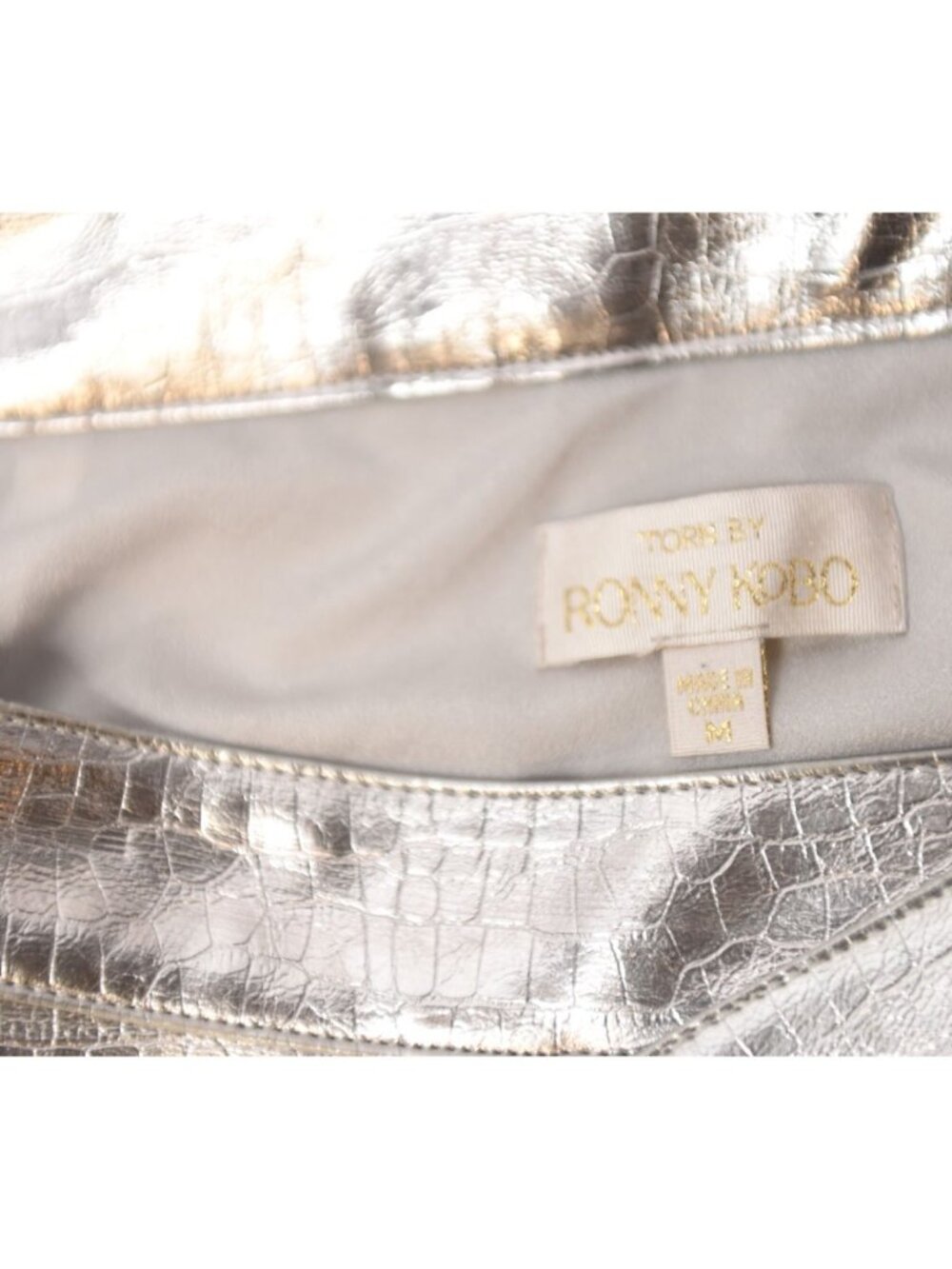 Torn by Ronny Kobo Women's Size M Metallic Silver Faux Croc Mini Skirt - Picture 8 of 12